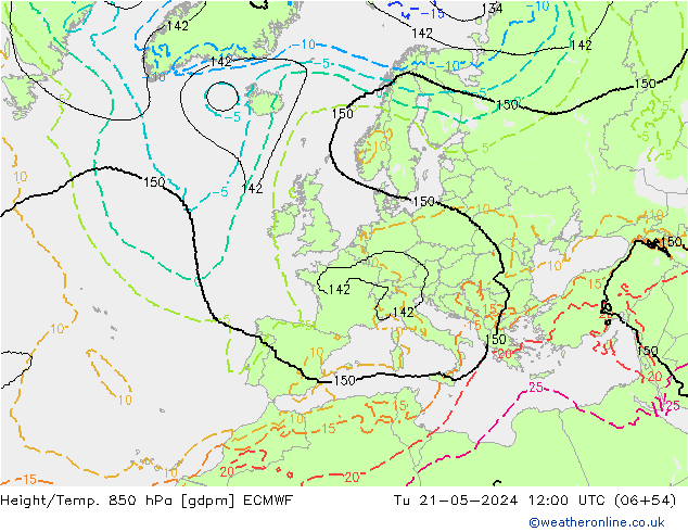 Height/Temp. 850 hPa ECMWF wto. 21.05.2024 12 UTC