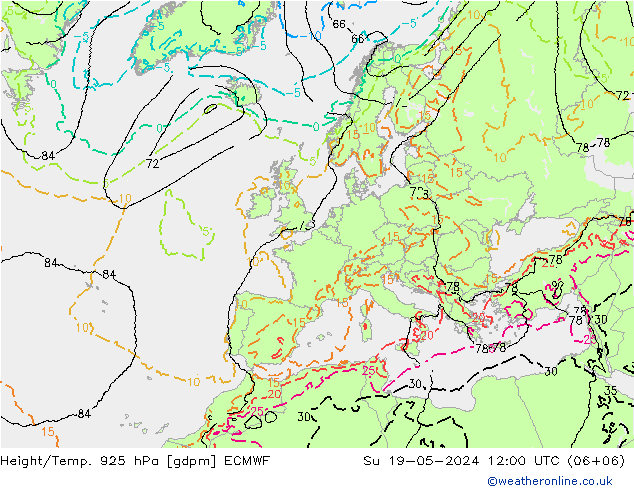 Height/Temp. 925 hPa ECMWF Su 19.05.2024 12 UTC