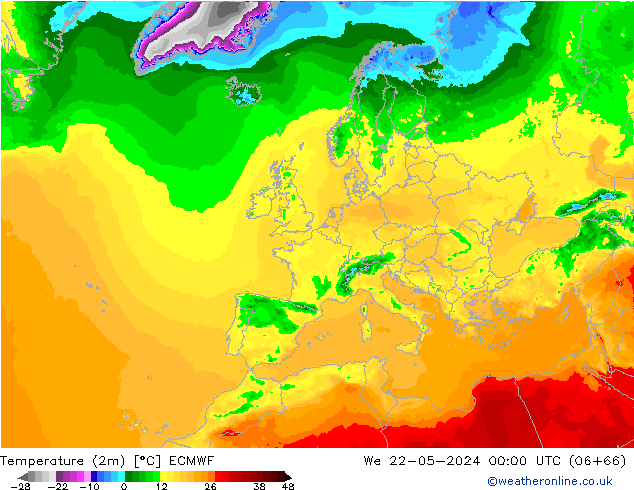 Sıcaklık Haritası (2m) ECMWF Çar 22.05.2024 00 UTC