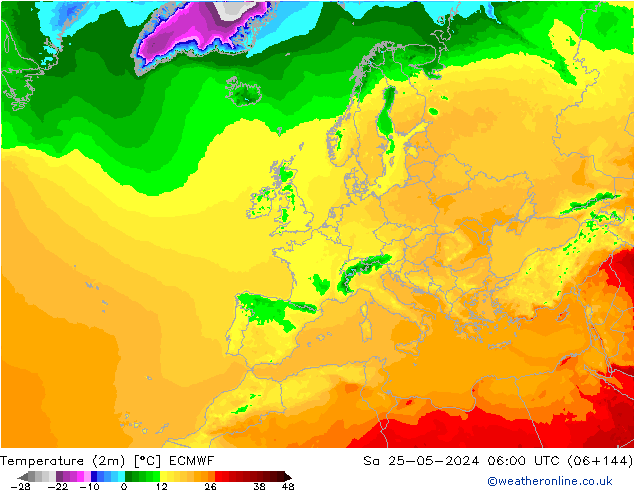 Temperature (2m) ECMWF Sa 25.05.2024 06 UTC