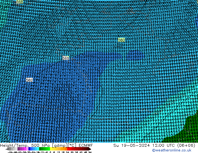 Height/Temp. 500 hPa ECMWF nie. 19.05.2024 12 UTC