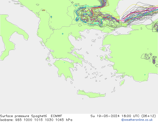 приземное давление Spaghetti ECMWF Вс 19.05.2024 18 UTC
