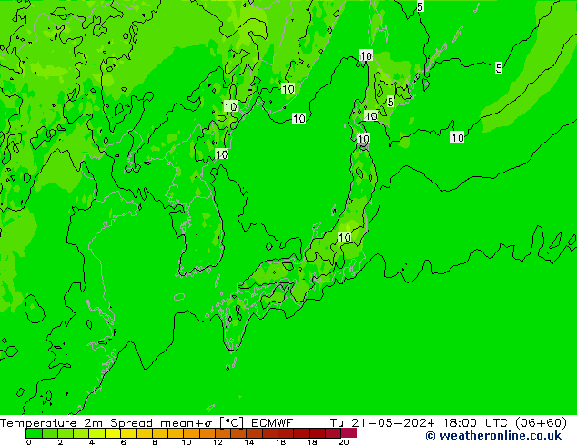 Temperatura 2m Spread ECMWF mar 21.05.2024 18 UTC