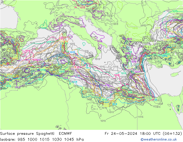 приземное давление Spaghetti ECMWF пт 24.05.2024 18 UTC