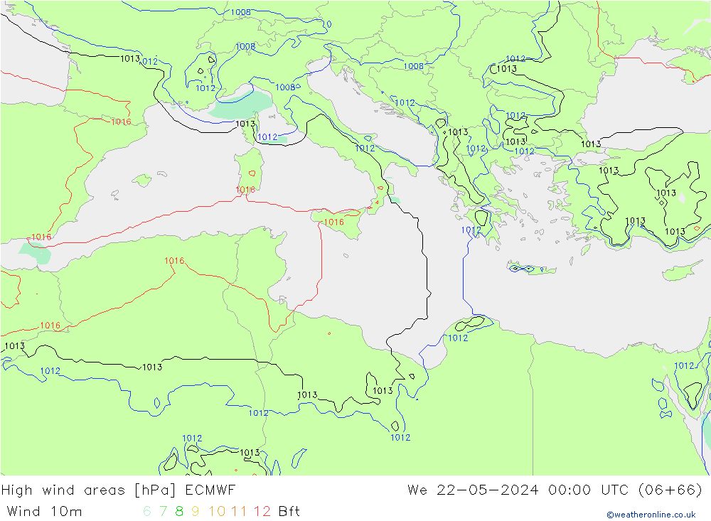 High wind areas ECMWF Qua 22.05.2024 00 UTC