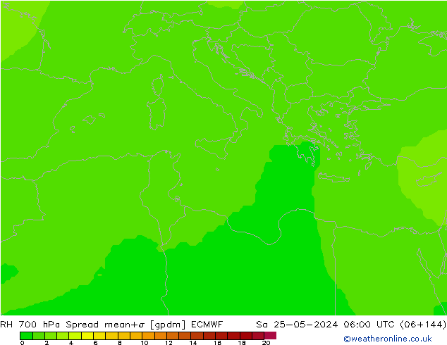 Humidité rel. 700 hPa Spread ECMWF sam 25.05.2024 06 UTC