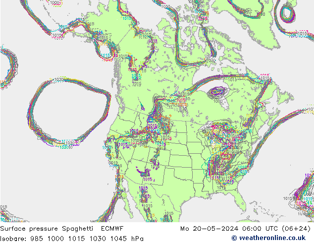 Surface pressure Spaghetti ECMWF Mo 20.05.2024 06 UTC