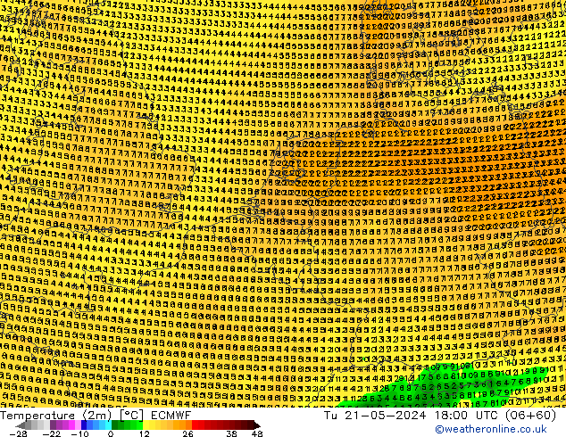 Temperaturkarte (2m) ECMWF Di 21.05.2024 18 UTC