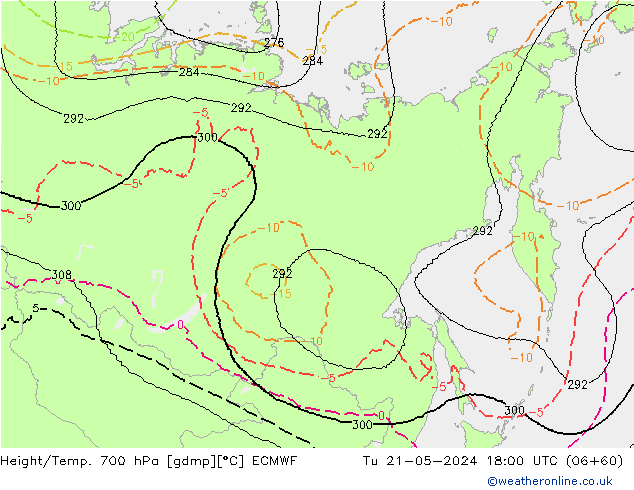 Géop./Temp. 700 hPa ECMWF mar 21.05.2024 18 UTC