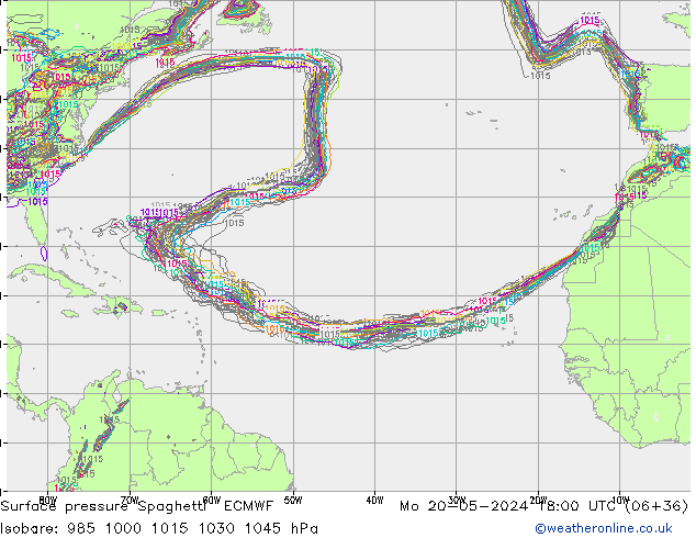 Surface pressure Spaghetti ECMWF Mo 20.05.2024 18 UTC
