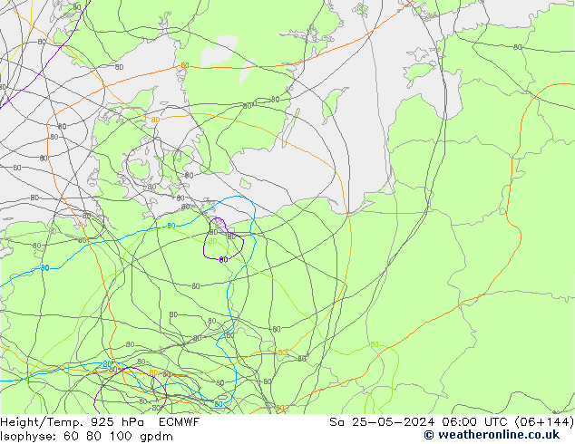 Hoogte/Temp. 925 hPa ECMWF za 25.05.2024 06 UTC