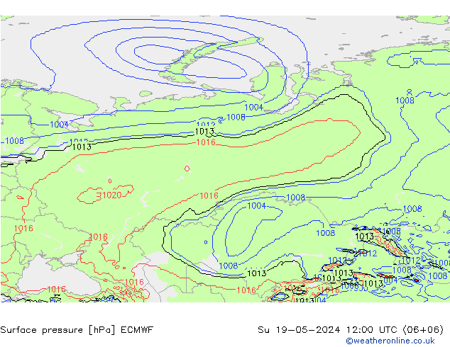 Pressione al suolo ECMWF dom 19.05.2024 12 UTC