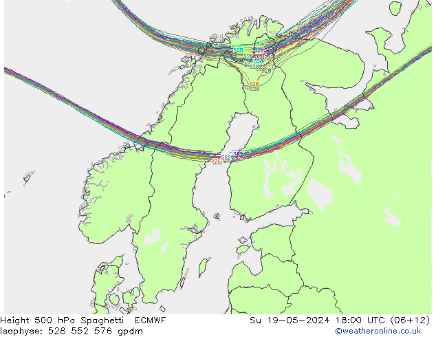 500 hPa Yüksekliği Spaghetti ECMWF Paz 19.05.2024 18 UTC