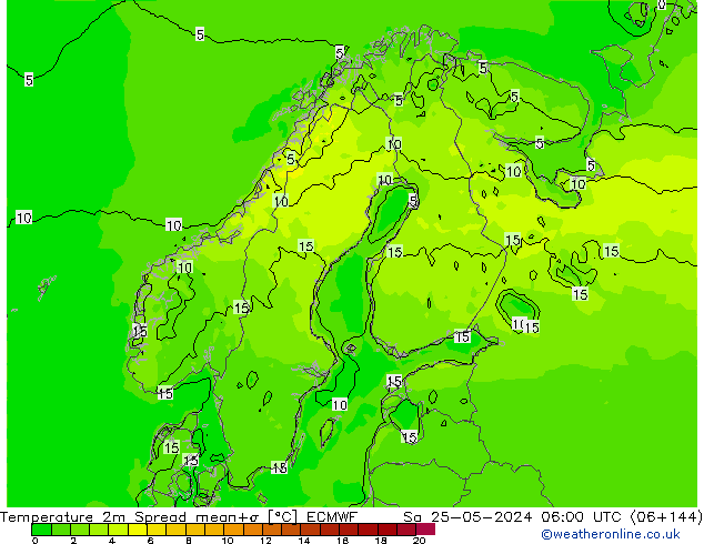 Temperatuurkaart Spread ECMWF za 25.05.2024 06 UTC