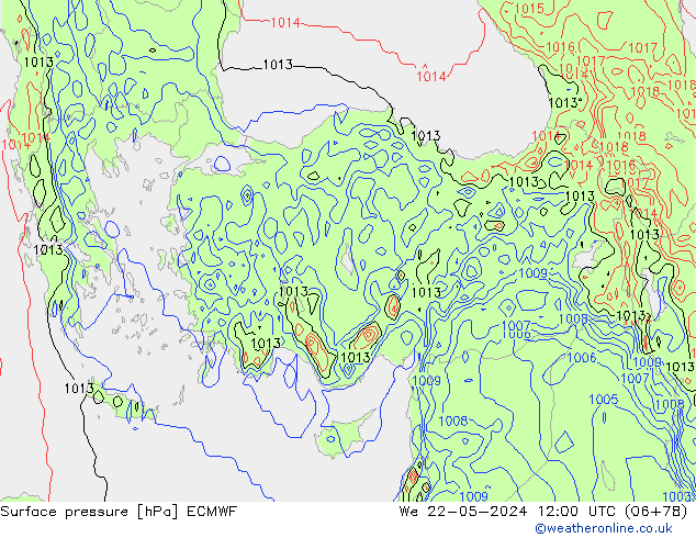 pressão do solo ECMWF Qua 22.05.2024 12 UTC