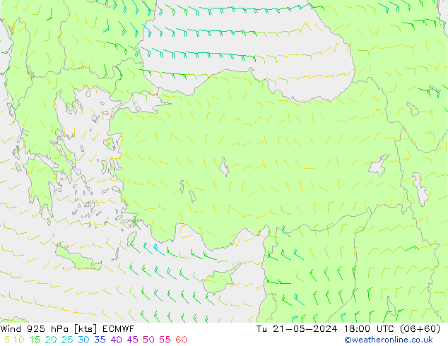 Wind 925 hPa ECMWF Tu 21.05.2024 18 UTC