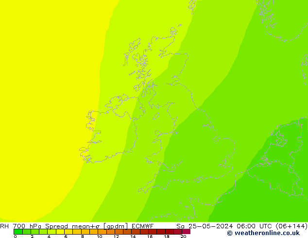 Humidité rel. 700 hPa Spread ECMWF sam 25.05.2024 06 UTC