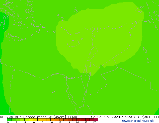 RH 700 hPa Spread ECMWF Sa 25.05.2024 06 UTC