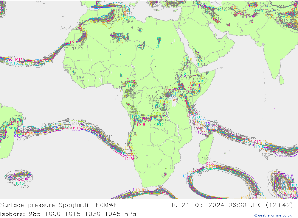 приземное давление Spaghetti ECMWF вт 21.05.2024 06 UTC