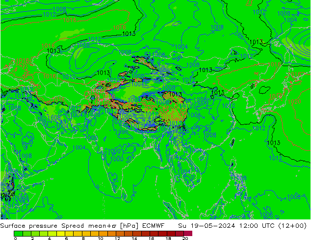 pression de l'air Spread ECMWF dim 19.05.2024 12 UTC