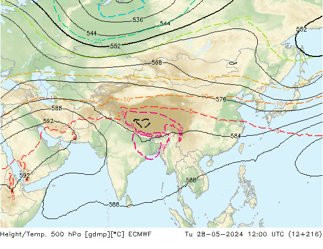 Géop./Temp. 500 hPa ECMWF mar 28.05.2024 12 UTC