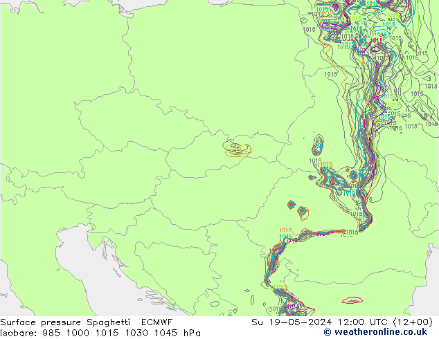 pressão do solo Spaghetti ECMWF Dom 19.05.2024 12 UTC