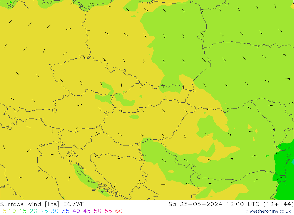 Wind 10 m ECMWF za 25.05.2024 12 UTC