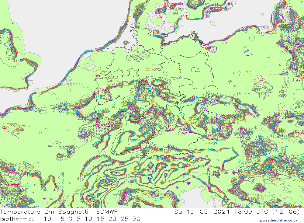 温度图 Spaghetti ECMWF 星期日 19.05.2024 18 UTC