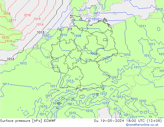 Atmosférický tlak ECMWF Ne 19.05.2024 18 UTC
