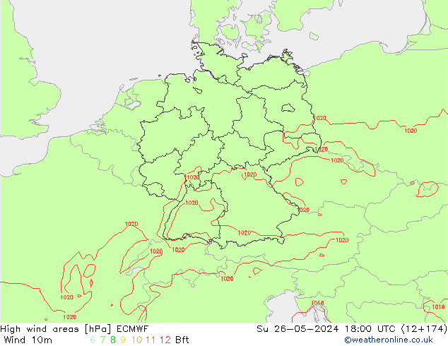 Windvelden ECMWF zo 26.05.2024 18 UTC