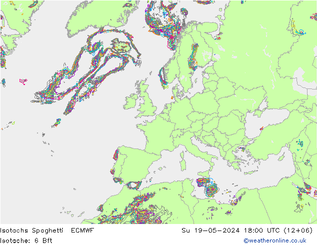 Isotachs Spaghetti ECMWF 星期日 19.05.2024 18 UTC
