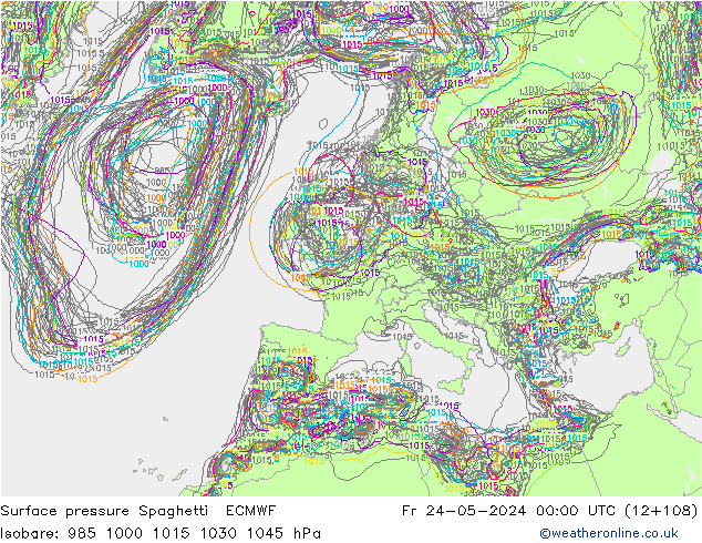 приземное давление Spaghetti ECMWF пт 24.05.2024 00 UTC