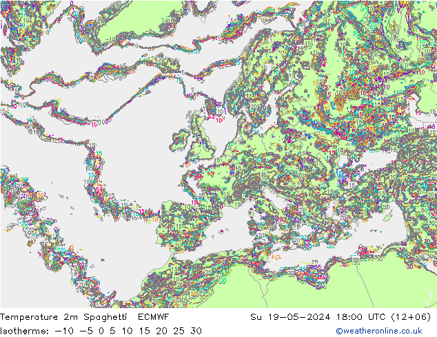 温度图 Spaghetti ECMWF 星期日 19.05.2024 18 UTC