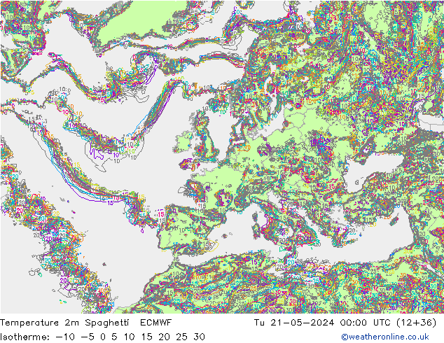 карта температуры Spaghetti ECMWF вт 21.05.2024 00 UTC