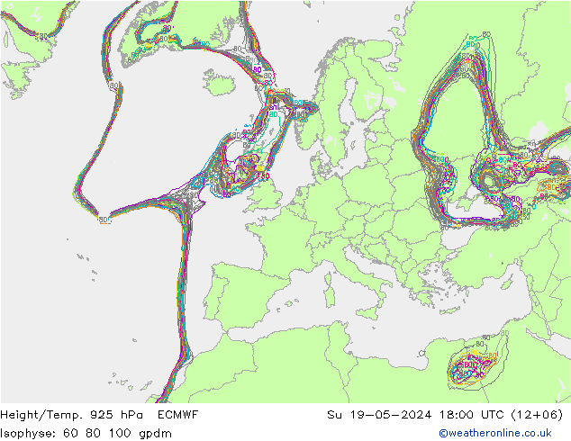 Height/Temp. 925 hPa ECMWF 星期日 19.05.2024 18 UTC