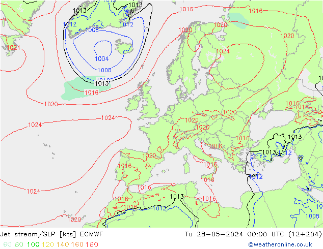 Jet Akımları/SLP ECMWF Sa 28.05.2024 00 UTC