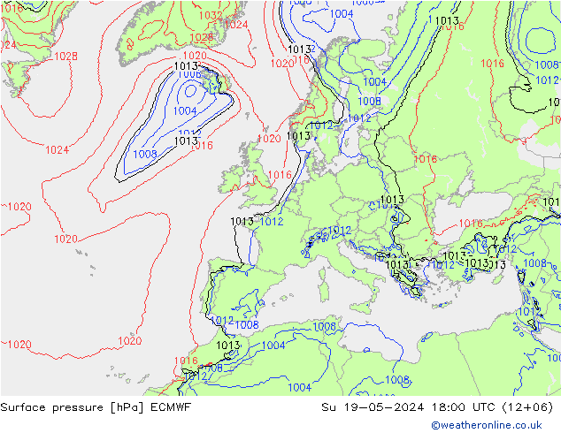 地面气压 ECMWF 星期日 19.05.2024 18 UTC