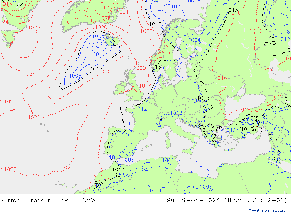 地面气压 ECMWF 星期日 19.05.2024 18 UTC