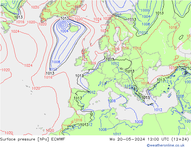 Bodendruck ECMWF Mo 20.05.2024 12 UTC