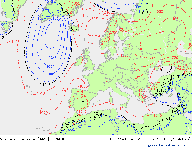Pressione al suolo ECMWF ven 24.05.2024 18 UTC