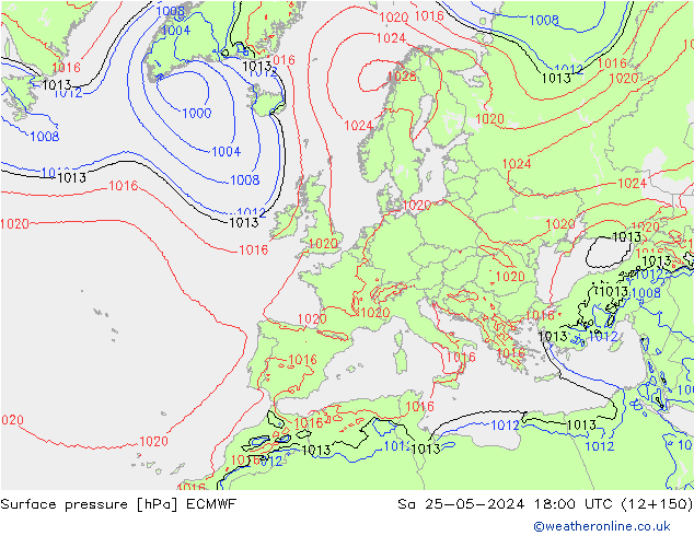 Surface pressure ECMWF Sa 25.05.2024 18 UTC
