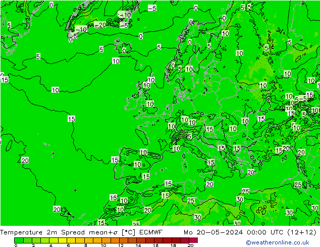 Temperature 2m Spread ECMWF Mo 20.05.2024 00 UTC