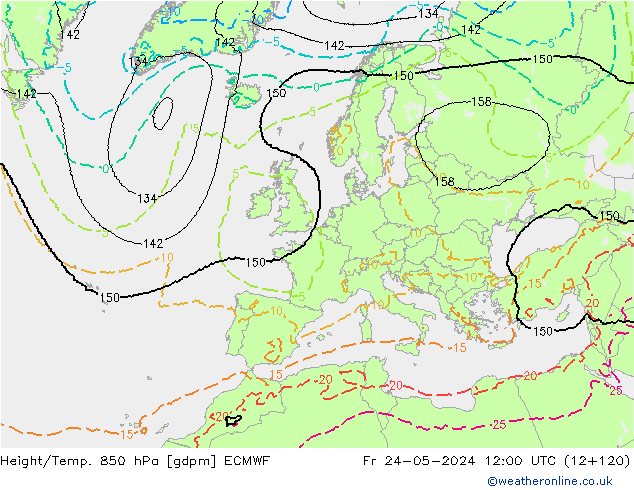 Yükseklik/Sıc. 850 hPa ECMWF Cu 24.05.2024 12 UTC
