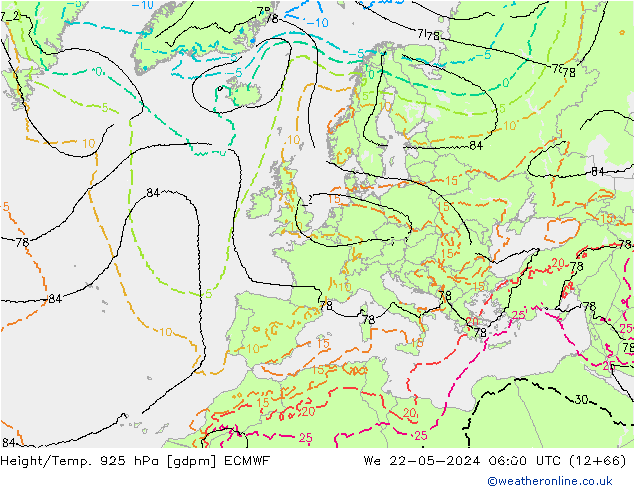 Yükseklik/Sıc. 925 hPa ECMWF Çar 22.05.2024 06 UTC