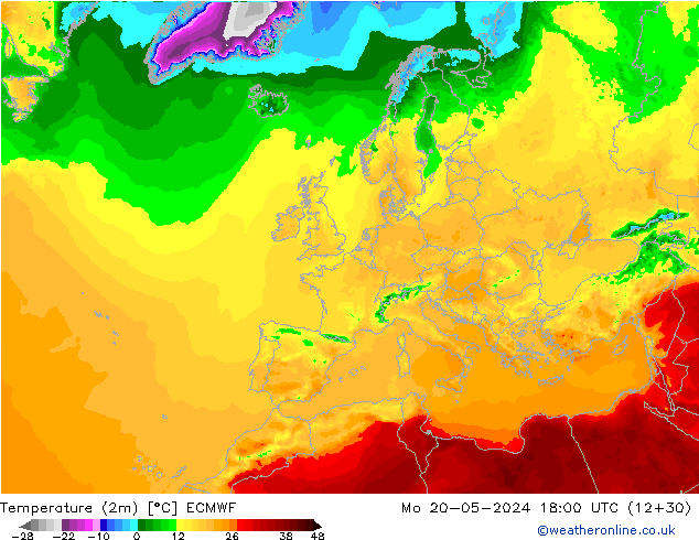 Temperatura (2m) ECMWF Seg 20.05.2024 18 UTC