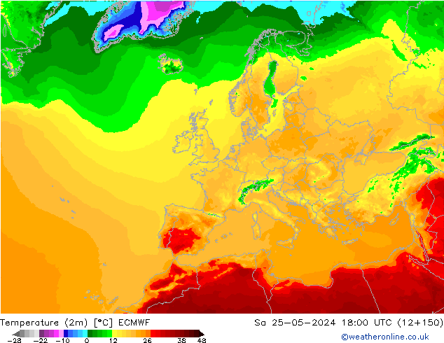Temperatuurkaart (2m) ECMWF za 25.05.2024 18 UTC