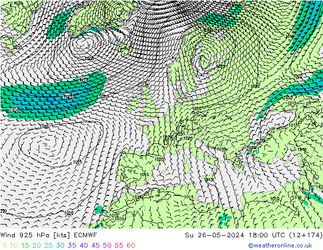 Wind 925 hPa ECMWF Su 26.05.2024 18 UTC