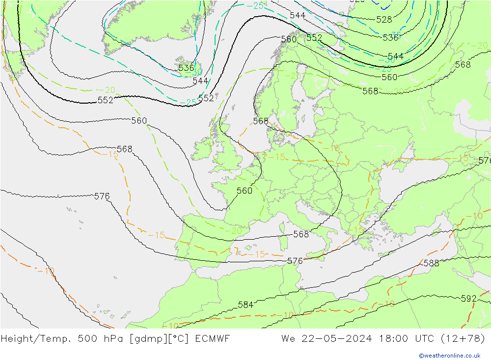 Géop./Temp. 500 hPa ECMWF mer 22.05.2024 18 UTC