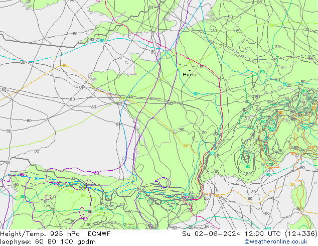 Height/Temp. 925 hPa ECMWF Ne 02.06.2024 12 UTC