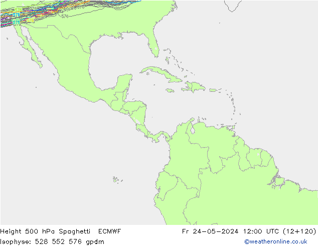 Height 500 hPa Spaghetti ECMWF pt. 24.05.2024 12 UTC
